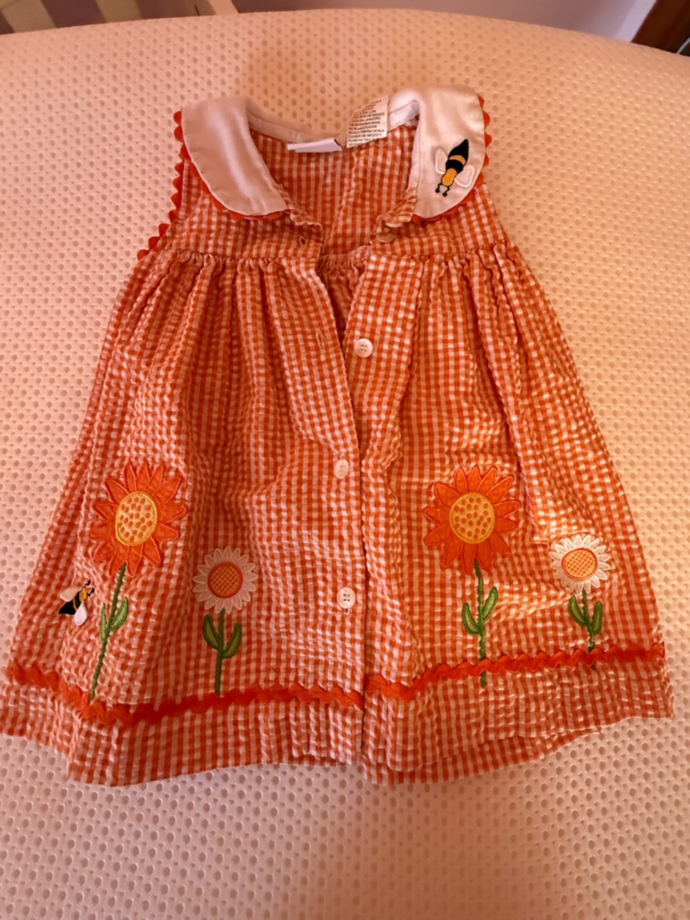 Vintage Orange Gingham Sunflower Button-Front dress